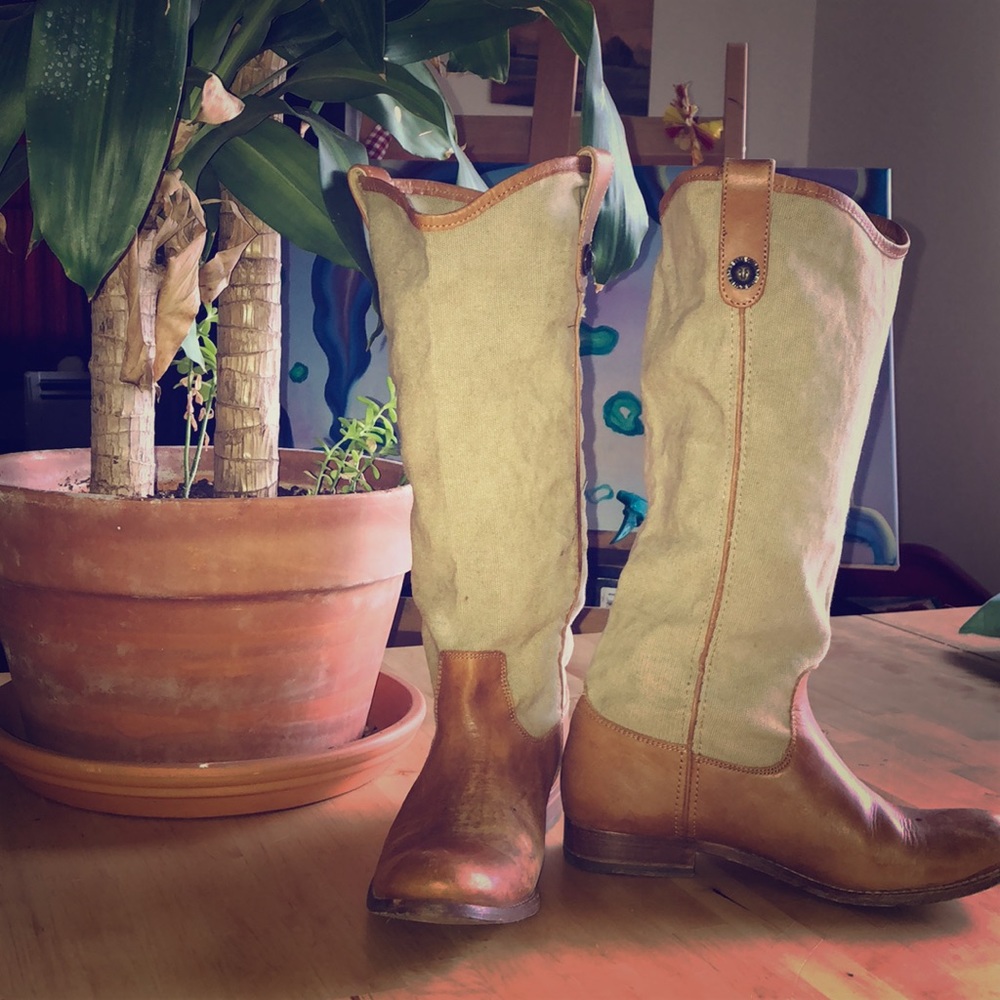 Frye Melissa Button Canvas Boots Tall
